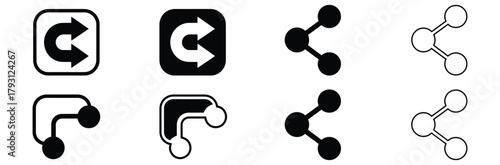 Modern icons for sharing, refresh, and connection representing digital communication and networking concepts for apps and websites