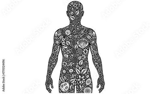 Intricate floral human silhouette with detailed botanical patterns