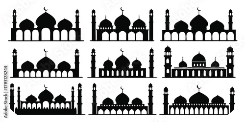 Silhouette Collection of Islamic Mosques with Domes and Minarets Islamic architecture Islamic building