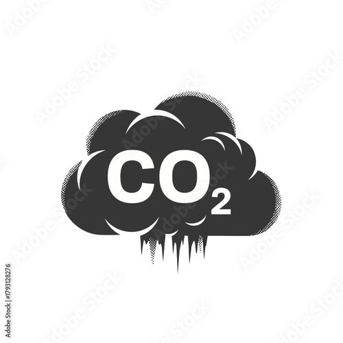 Dark cloud icon with co2 text, representing carbon dioxide emissions and pollution