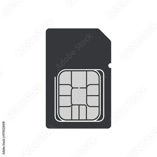 A black sim card with a silver chip, isolated on a, representing mobile communication and technology