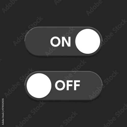 Toggle switch with on and off positions, representing power, control, and choice, on a dark background