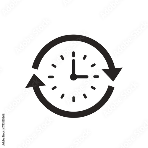 Clock with circular arrows indicating time passing or a loop, representing time management and cycles