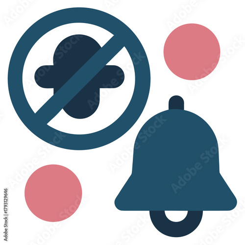 Mute bell icon with prohibition symbol and circles