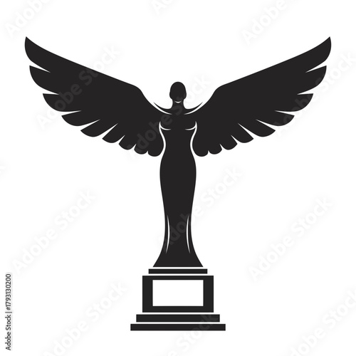 Black silhouette of a winged female statue or trophy on a pedestal