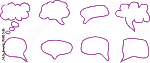
Collection of diverse hand-drawn doodle speech bubbles and thought clouds perfect for comic and graphic design, isolated on a white background, vector illustration 