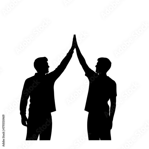 Two people highfiving, silhouette
