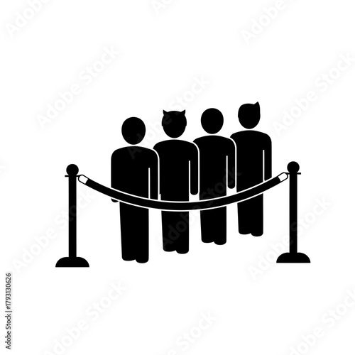 Queue of people waiting in line behind a velvet rope