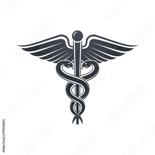 Caduceus symbol with wings and snakes, representing medicine and healthcare