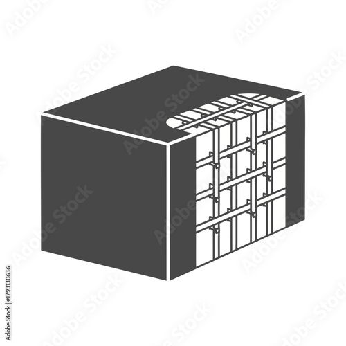 Crosssection of a brick wall showing the internal structure and mortar