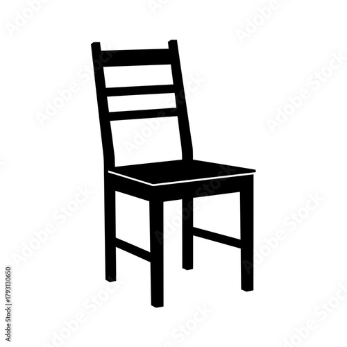 Simple black silhouette of a wooden chair with a slatted back