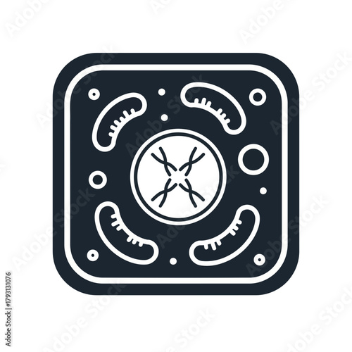 Stylized icon representing a cell nucleus with surrounding organelles and cellular structures