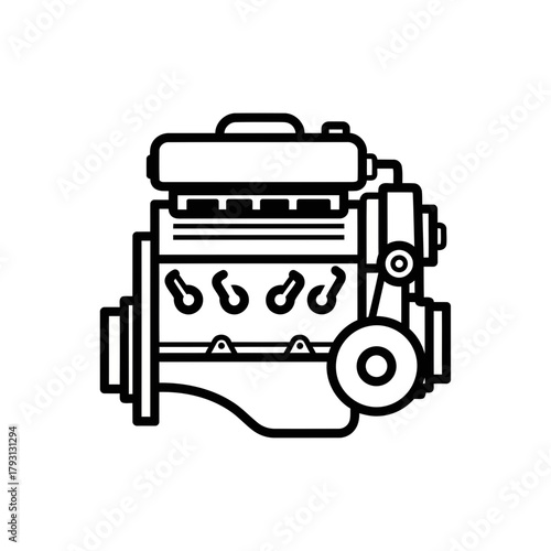 Simple line art illustration of a car engine