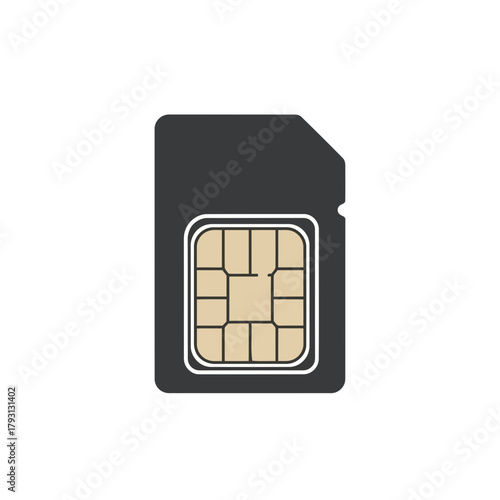 A black sim card with a gold chip, isolated on a