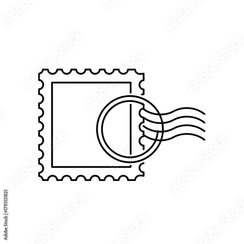 Postage stamp outline with a cancellation mark