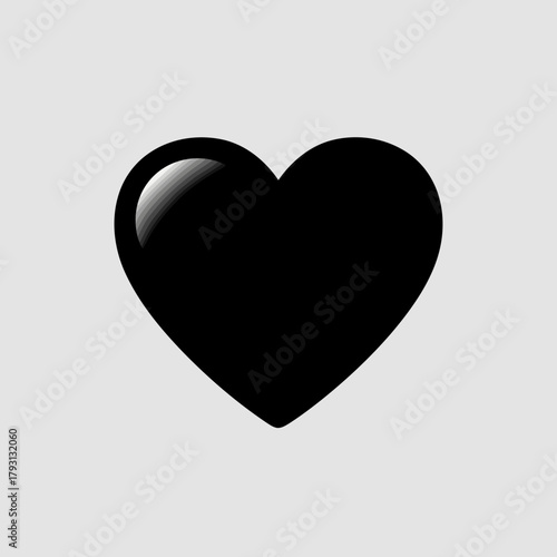 A glossy black heart symbol on a light gray background, representing love, romance, or a favorite item