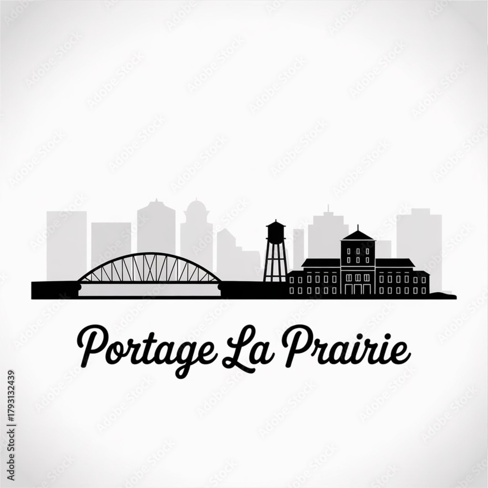 Obraz premium ‎Portage la Prairie Skyline Silhouette — A Central Manitoba Canada City Vector Illustration