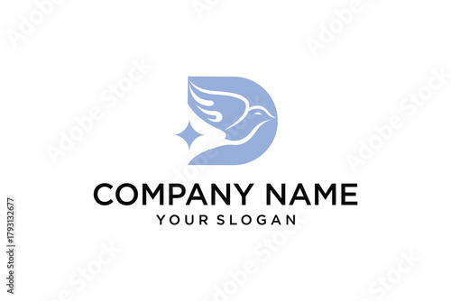 Letter D Dove Bird and Star Modern Abstract Logo Design Template