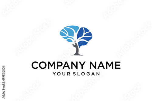 Stylized Blue Tree Brain Logo Symbolizing Nature, Growth, and Intelligence