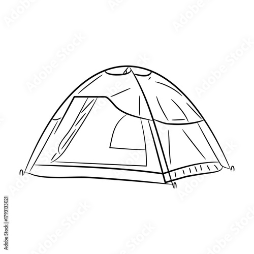 tourist tent, sketch of black art brush lines