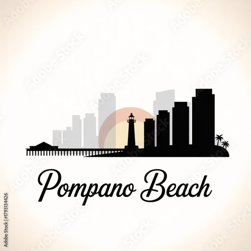 ‎Pompano Beach Skyline Silhouette — A Coastal City on Florida’s Atlantic Shore Vector Illustration