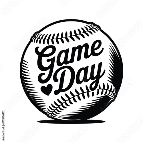 Vintage game day baseball heart graphic for sports enthusiasts and fans