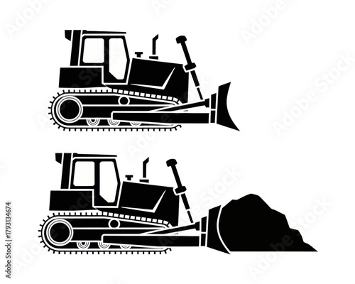 Bulldozer construction equipment heavy machinery crawler tractor dozer vehicle engineering industry vector art