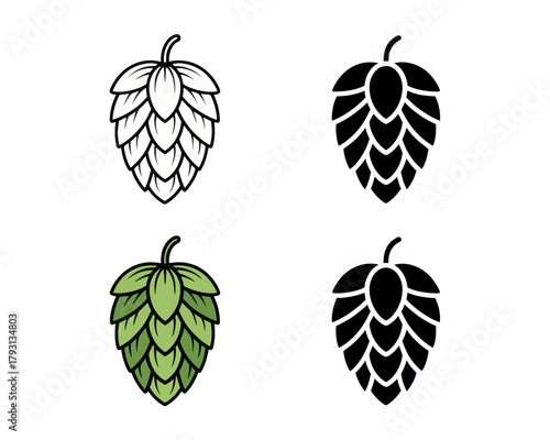 Hop cone vector illustration set for brewing industry and beer production design element fresh hops isolated