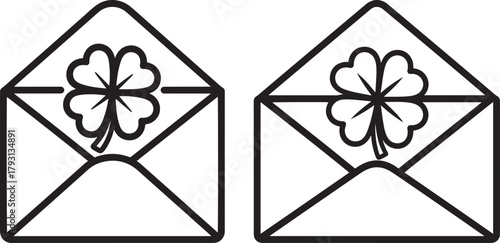 Two envelopes with four leaf clover silhouette
