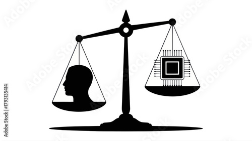 Artificial intelligence machine learning balance scale technology human intellect comparison concept
