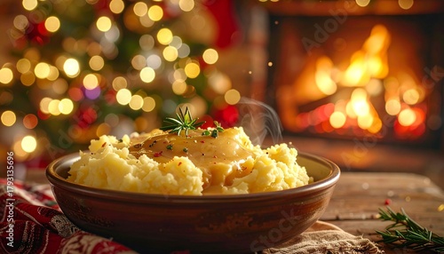 A beautifully presented traditional Christmas dinner featuring roast turkey, vegetables, and festive decorations. Perfect for holiday food blogs, restaurant promotions, greeting cards.