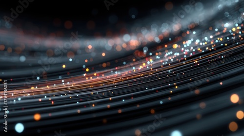 Glowing data streams converging at central node