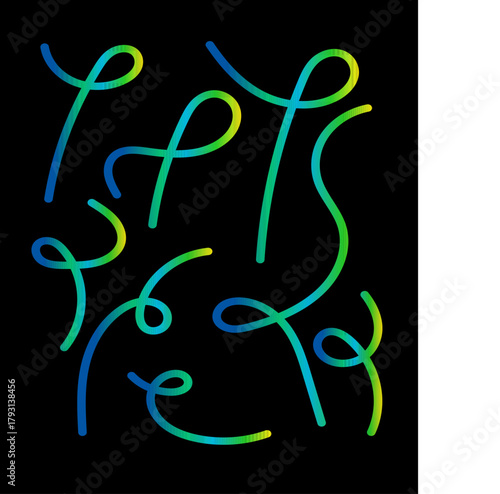 Abstract swirling lines with blue green gradient on black background