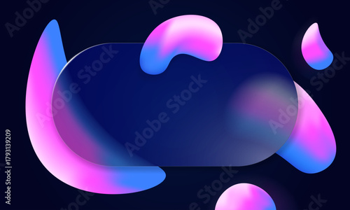 Blue lilac glassmorphism layout with glowing gradient and geometric blur. Futuristic 3D glass morphism design for digital poster or technology interface.