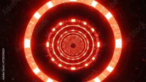 Abstract futuristic tunnel with glowing red rings and geometric patterns