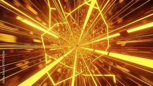 Abstract golden tunnel with geometric shapes creating a futuristic design