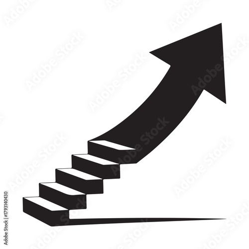 Arrow pointing up on steps, representing growth and progress vector illustration