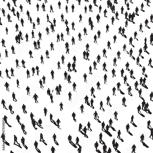 Monochromatic Aerial Crowd Silhouette Grid – Abstract Top-Down Composition of Human Figures Representing Scale, Uniformity, and Collective Consciousness