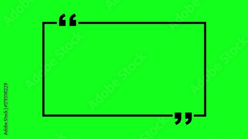 square quote box icon animation. Rectangular quote mark graphic animation. Animated square quote frame design for textual quotation, paraphrasing, or text spoken by on green background.