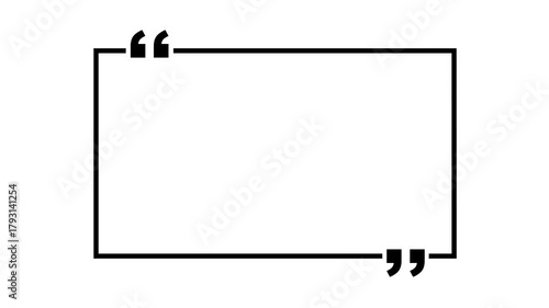 square quote box icon animation. Rectangular quote mark graphic animation. Animated square quote frame design for textual quotation, paraphrasing, or text spoken by on white background.