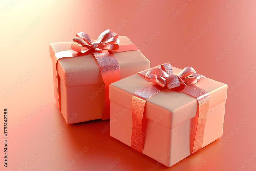 Obraz premium Sports-themed ornaments for the sports fan in the family, 3d illustration of two light red gift boxes with bows