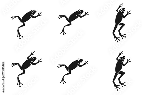 Playful frog jumping icon set with minimalist design