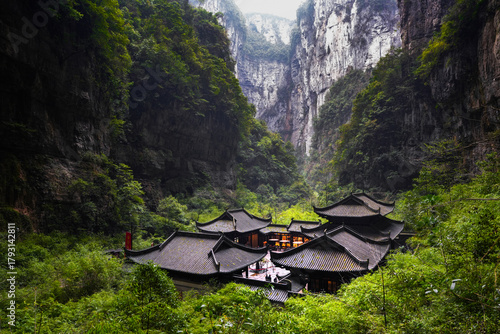 Chongqing, China-APR 04, 2025- Three Natural Bridges is located in Xiannushan Town, Wulong District, it is UNESCO World's heritage site.