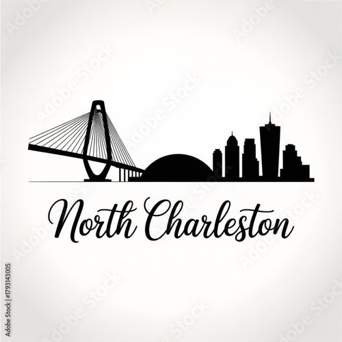 ‎North Charleston South Carolina Skyline Silhouette — An Industrial and Cultural Hub on the Cooper River Vector Illustration