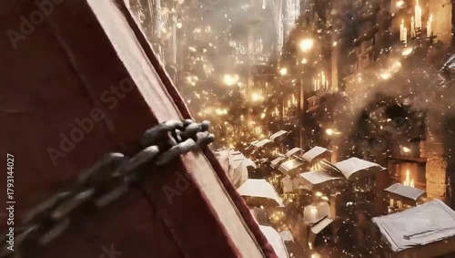 Enchanted Ancient Library with Floating Magical Books and Candlelight