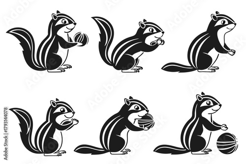 Playful chipmunk icon set minimalist animal graphics