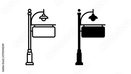 Vintage street lamp with blank sign classic outdoor lighting fixture with customizable signage for advertising