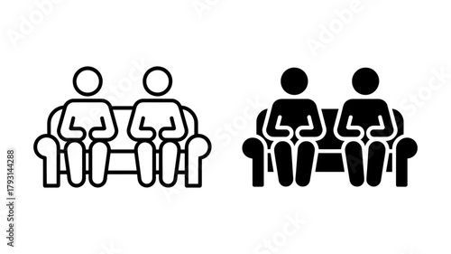 Two people are sitting on a couch, this vector image shows a simple, minimalist design suitable for various applications