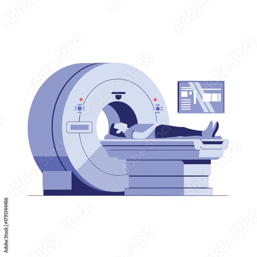 Patient undergoing a medical examination inside an MRI scanner machine for diagnostic imaging in a modern hospital radiology department.