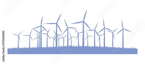 Wind farm towers for harnessing wind energy. Icon of a windmill. Concept of eco-friendly energy. A symbol of renewable, sustainable, and alternative energy. Vector illustration.